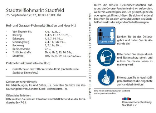 Postkarte Stadtteilflohmarkt Stadtfeld am 25.09.22 Back mit Straßenindex Postkarte Stadtteilflohmarkt Stadtfeld 2022 Back